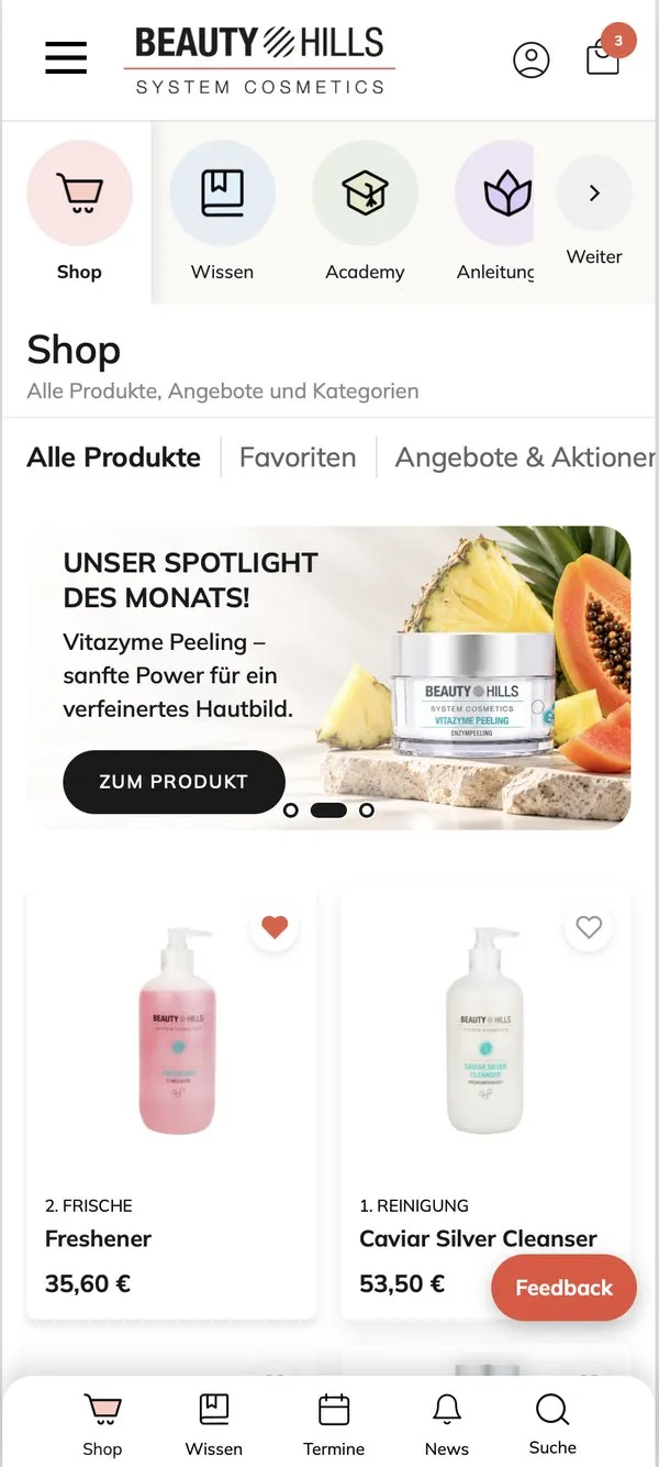 Beauty Hills Partner-App: Shop