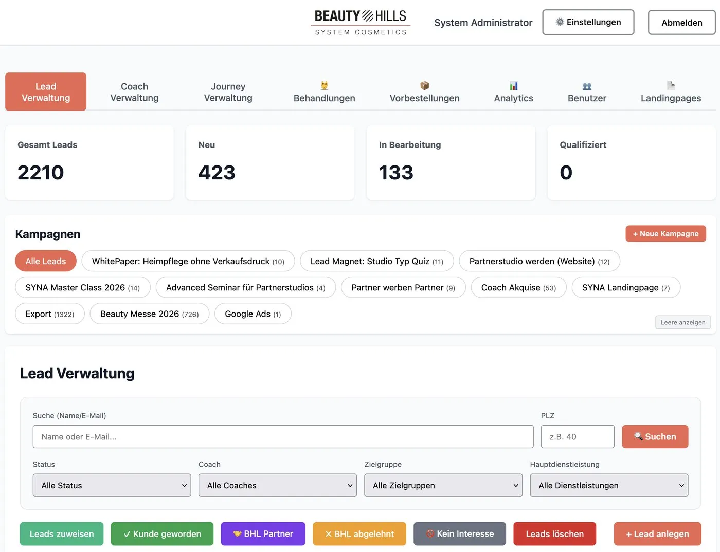 CRM: Lead-Verwaltung mit Kampagnen und Filtern