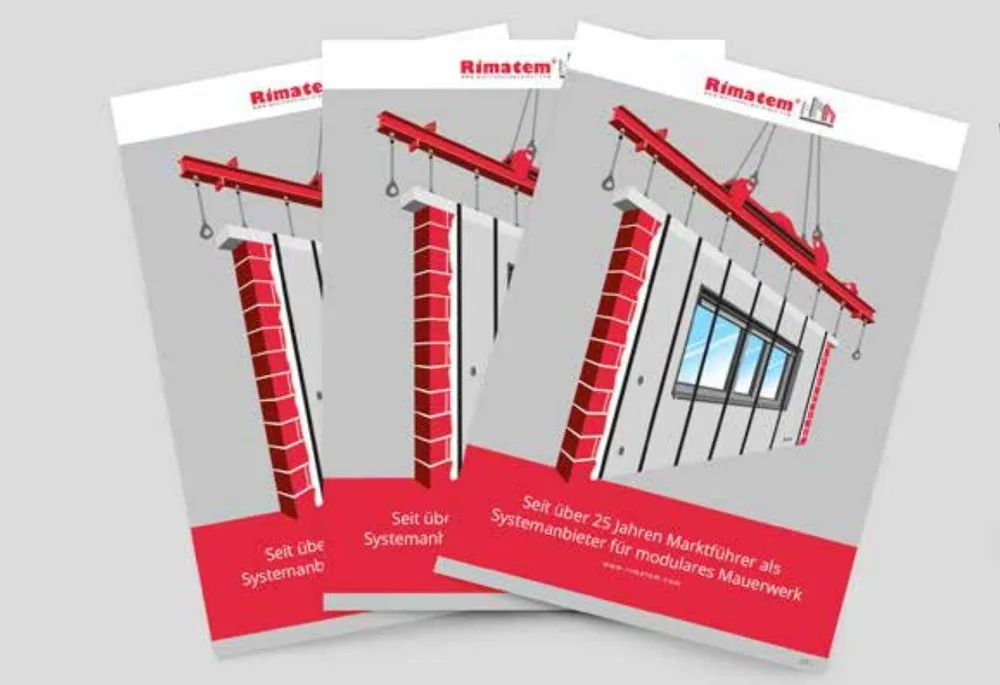 Broschüren von Rimatem in Rot und Grau